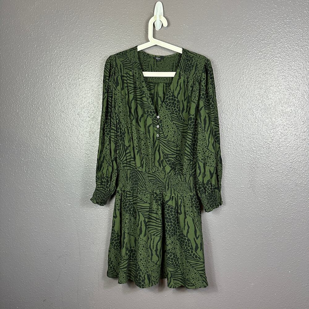 Rails Zana Olive Mixed Animal Stripe Dress Womens Size Large Long Sleeve
